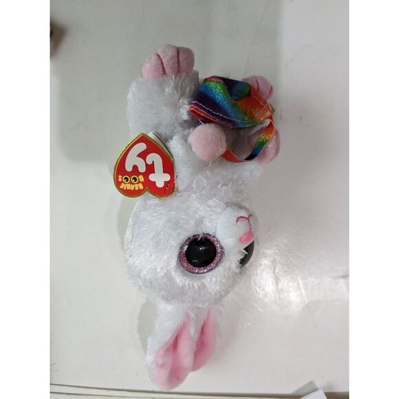 New TY Beanie boo Rabbit Sunday sparkle eyes rainbow basket  Easter  9" … - Picture 8 of 12
